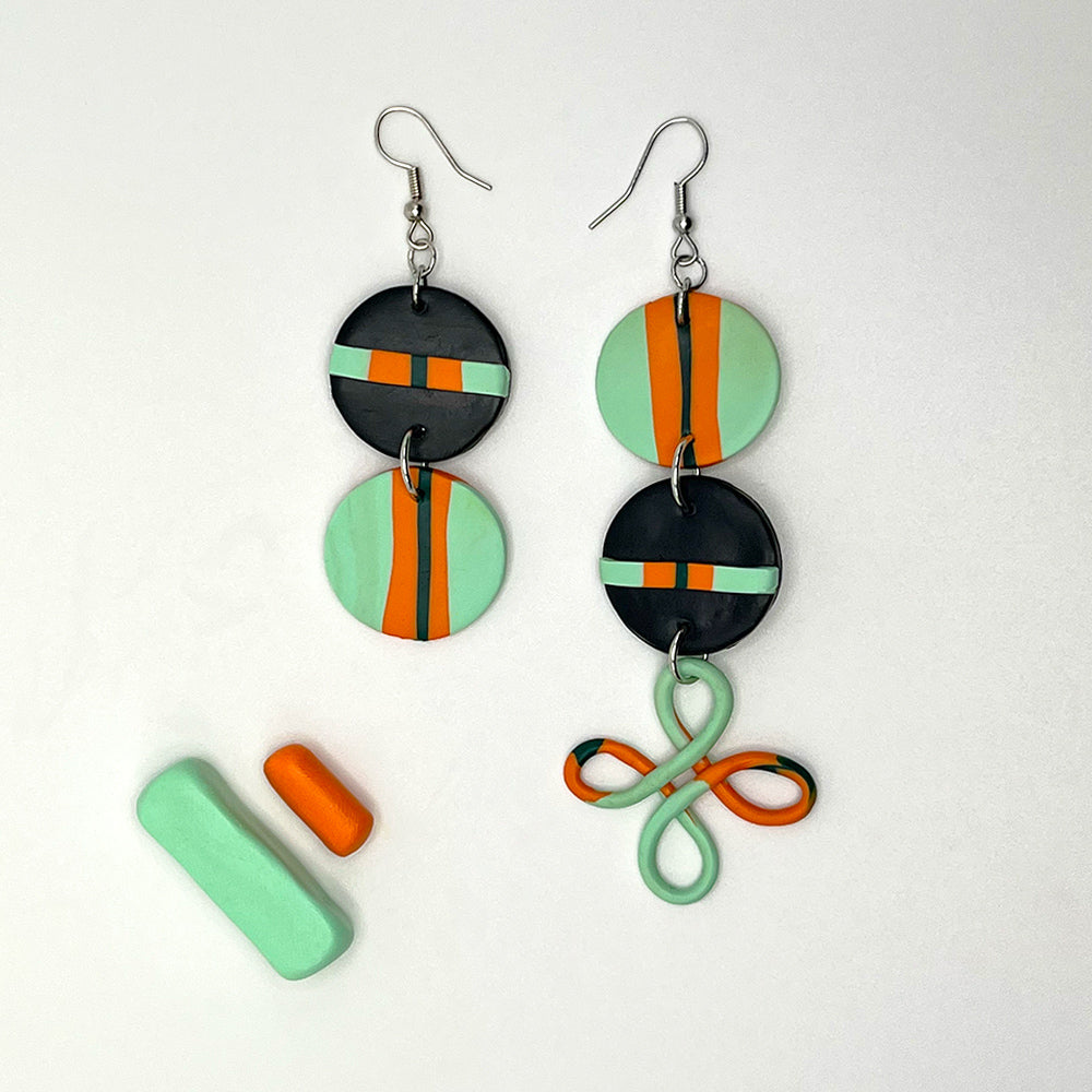 Lee's Art Studio asymmetric polymer clay earrings with marble decorative elements