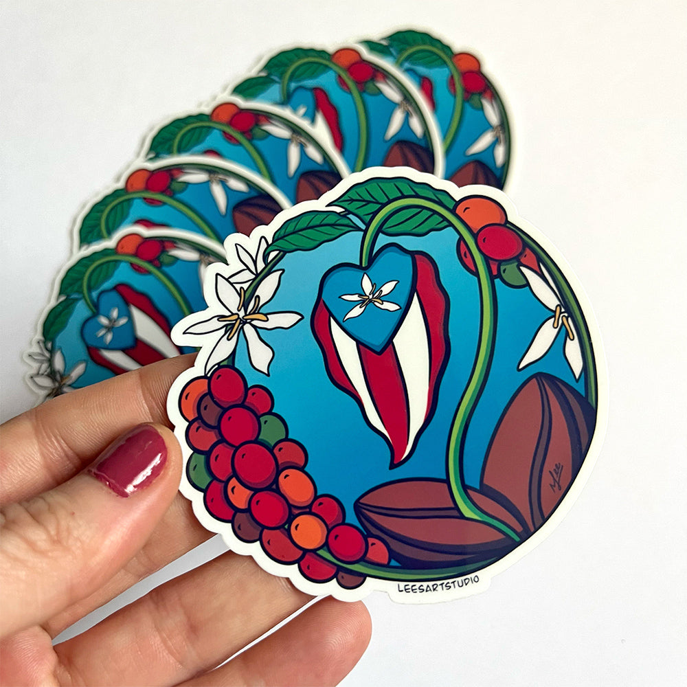 Hand holding Lees art studio cafe boricua premium sticker