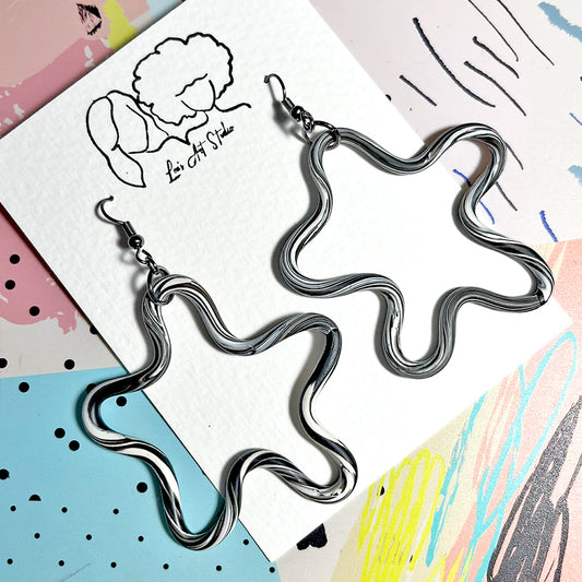 Lees Art Studio black and white marble wiggly stars polymer clay earrings package view