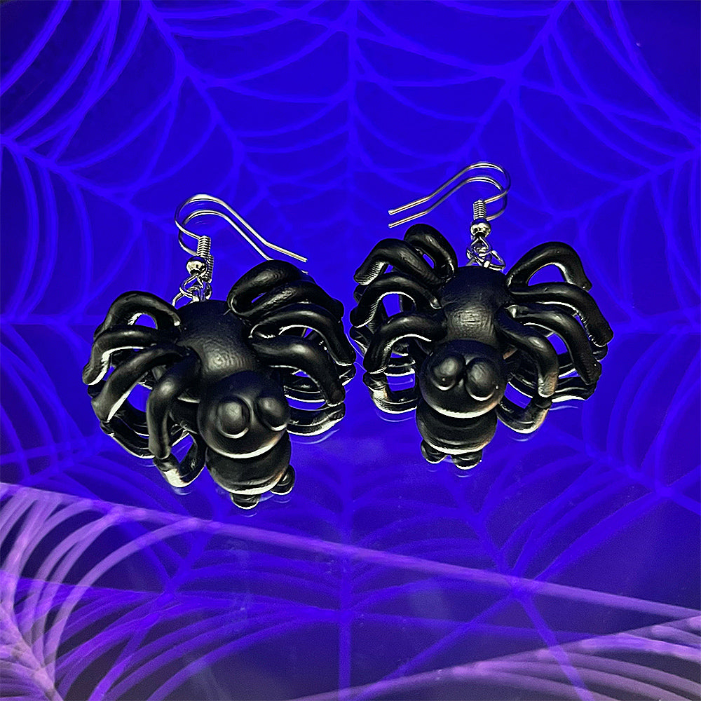 Lees Art Studio black spiders polymer clay earrings