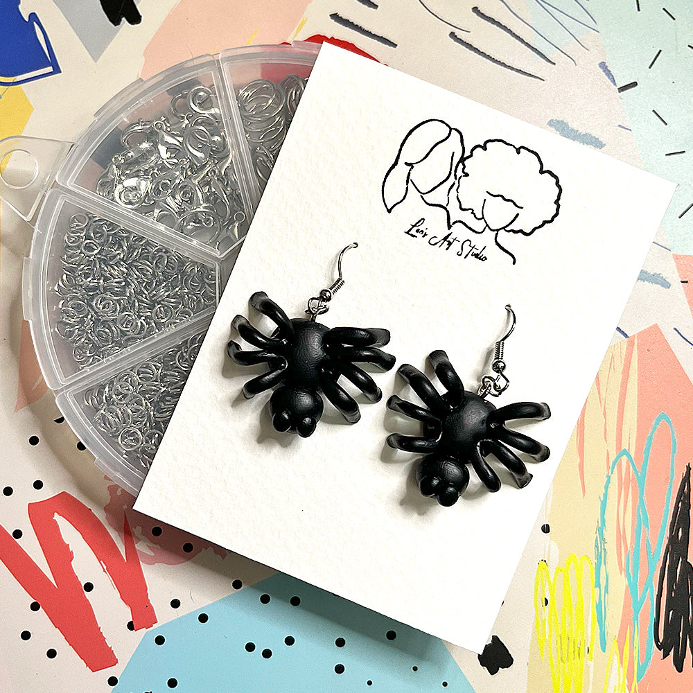 Lees Art Studio black spiders polymer clay earrings package view