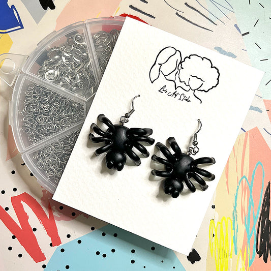Lees Art Studio black spiders polymer clay earrings package view