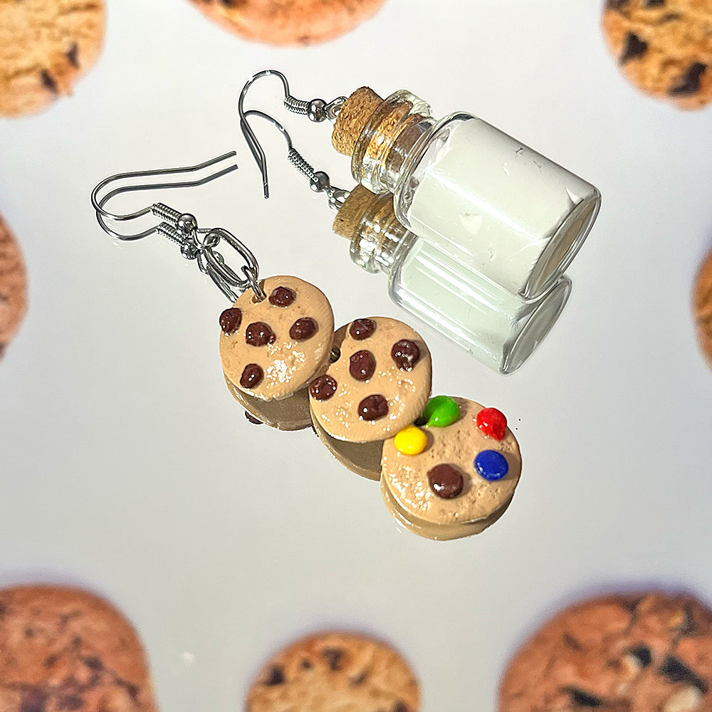 Lees Art Studio fun milk and cookies polymer clay earrings