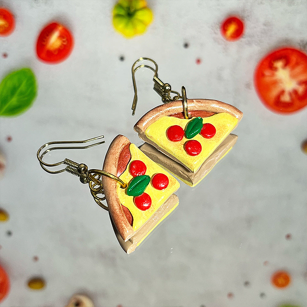 Lees Art Studio perfect pepperoni slices of pizza polymer clay earrings