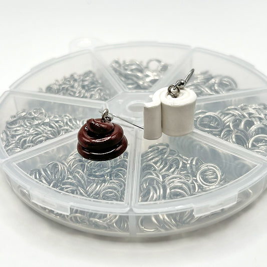 Lees Art Studio small poop and toilet paper roll polymer clay earrings front view