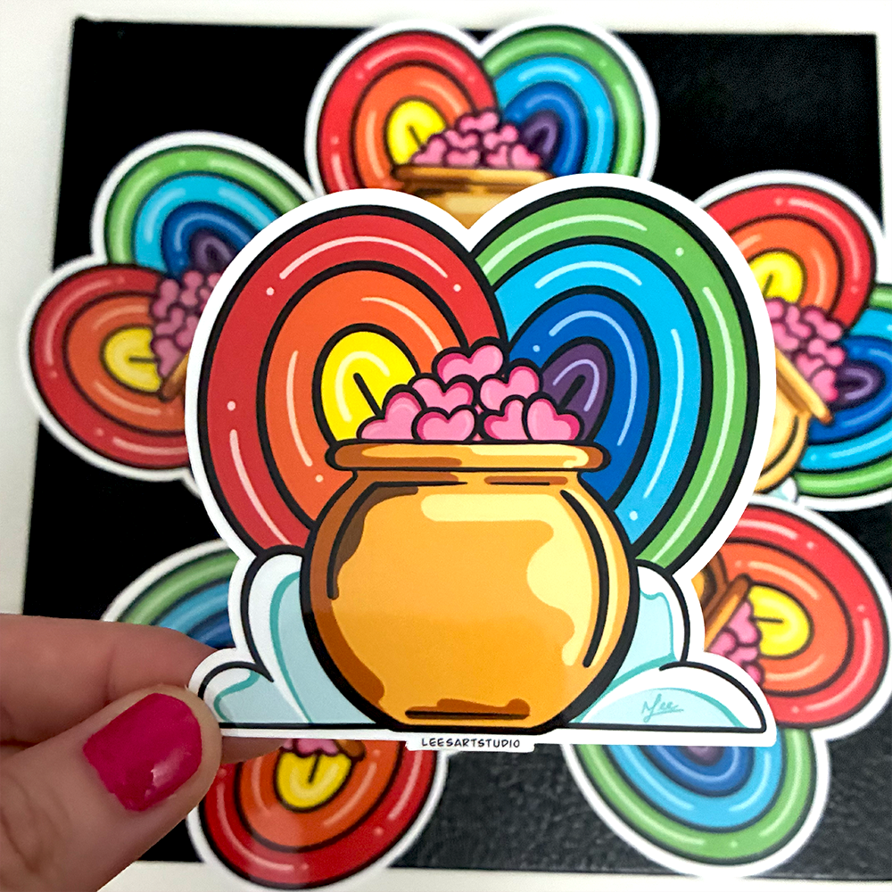 Gold Pot of Hearts Premium Sticker