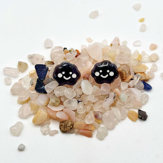 Lee's Art Studio black cloud happy face resin stud earrings
