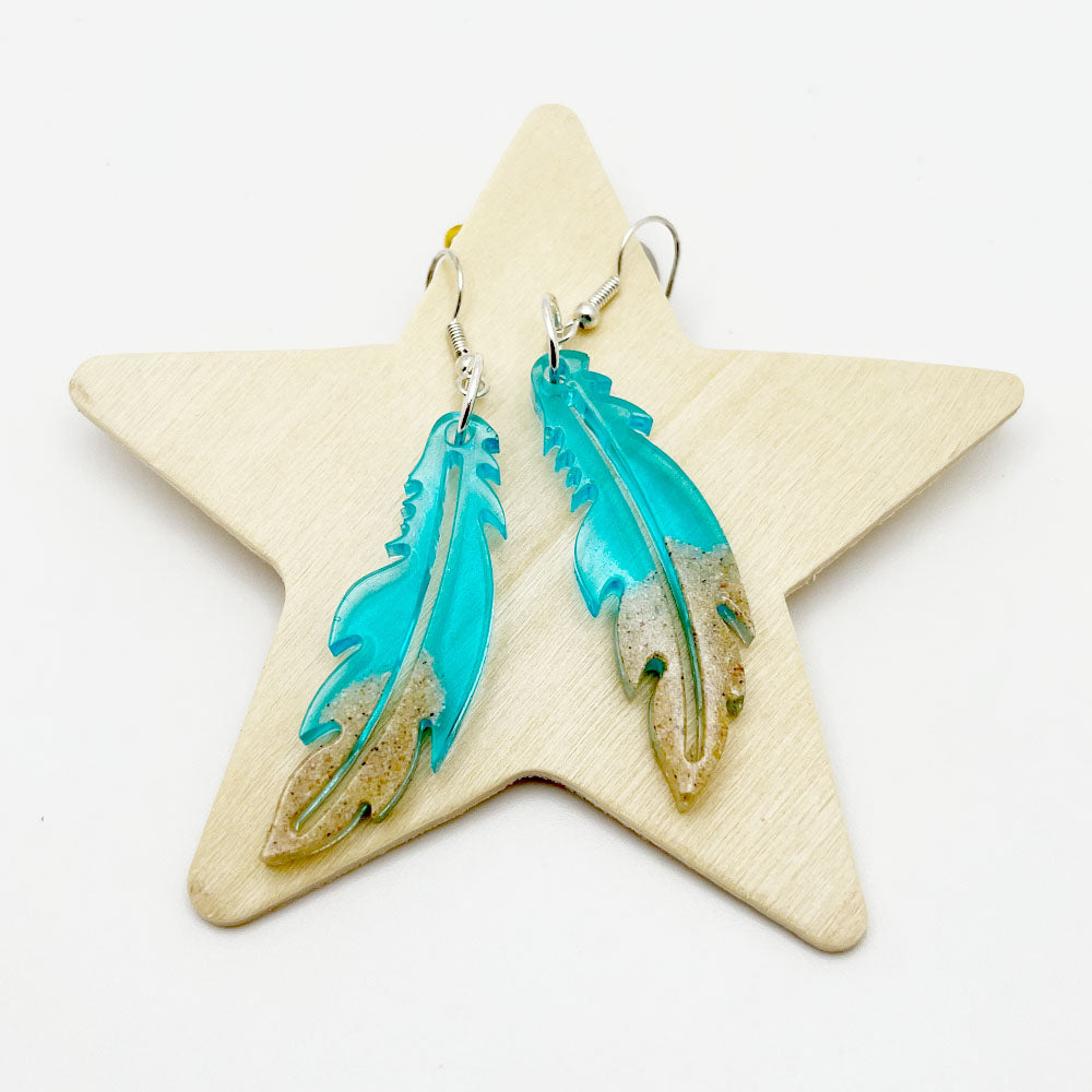 Lees Art Studio beach theme with Flamenco beach sand resin long earrings