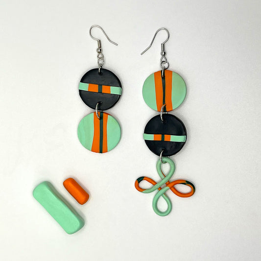 Lee's Art Studio asymmetric polymer clay earrings with marble decorative elements