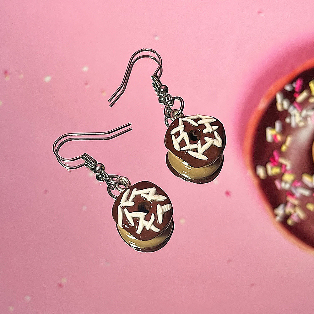 Lee's Art Studio chocolate donuts with coconut shavings polymer clay earrings