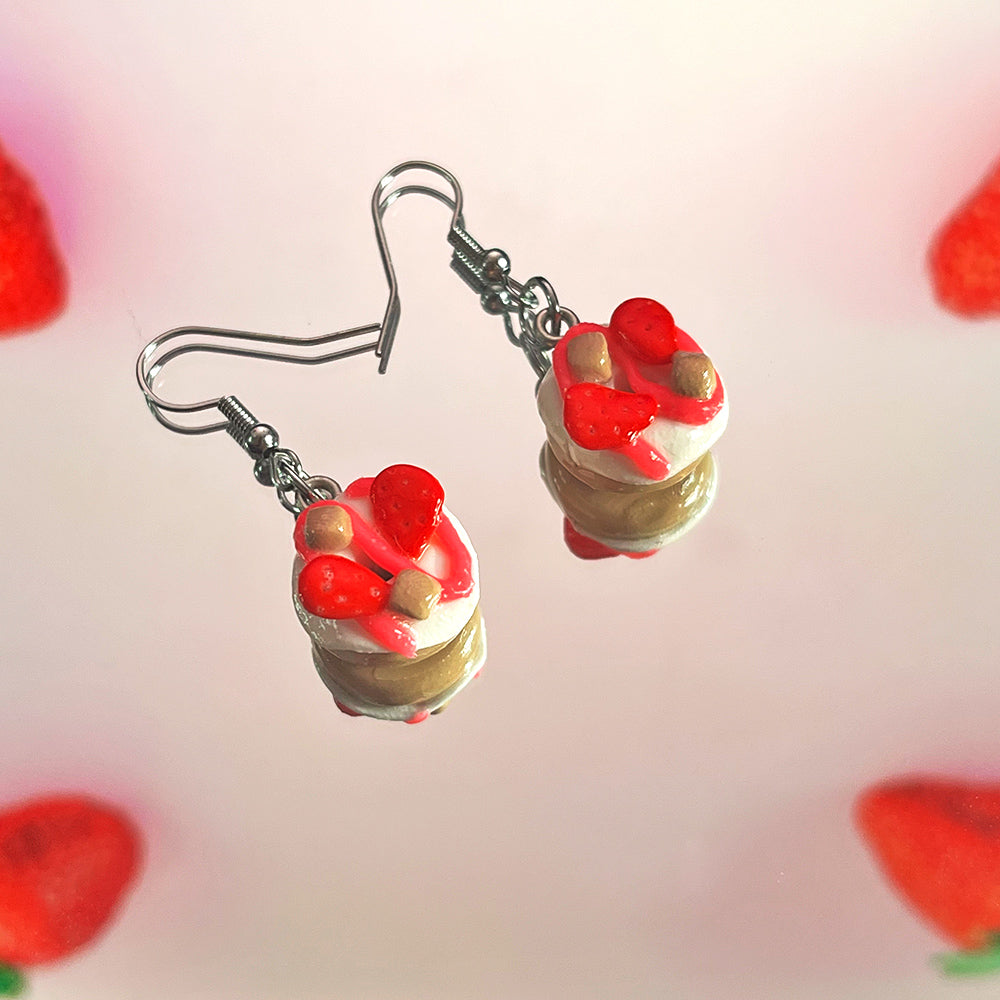 Lee's Art Studio fun strawberry cheesecake with strawberry syrup donut polymer clay earrings