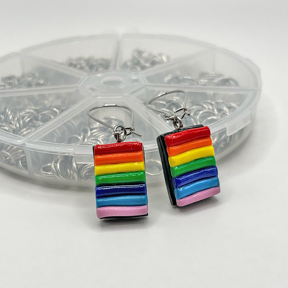Lee's Art Studio rainbow color block charm long hoops polymer clay earrings