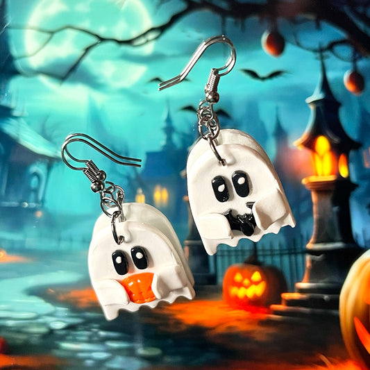 Lee's Art Studio spooky and friendly ghost polymer clay long earrings