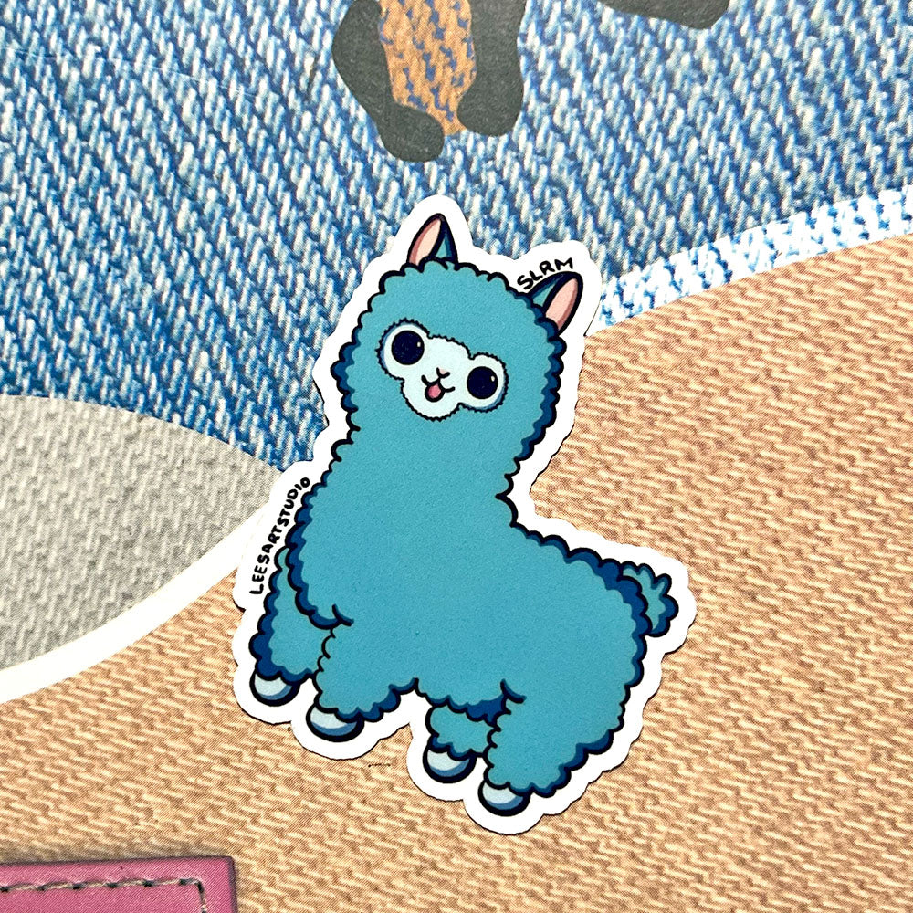 Lees Art Studio blue llama premium mini sticker