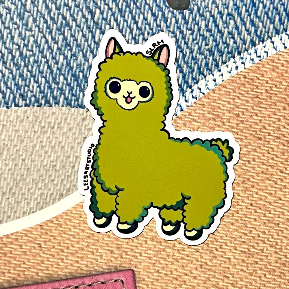 Lees Art Studio green llama premium mini sticker