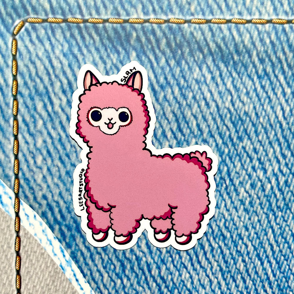 Lees Art Studio pink llama premium mini sticker