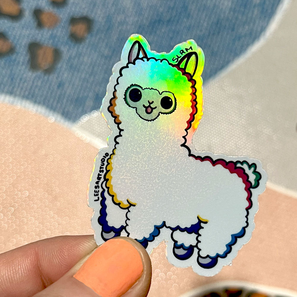 Lees Art Studio rainbow holographic llama premium mini sticker