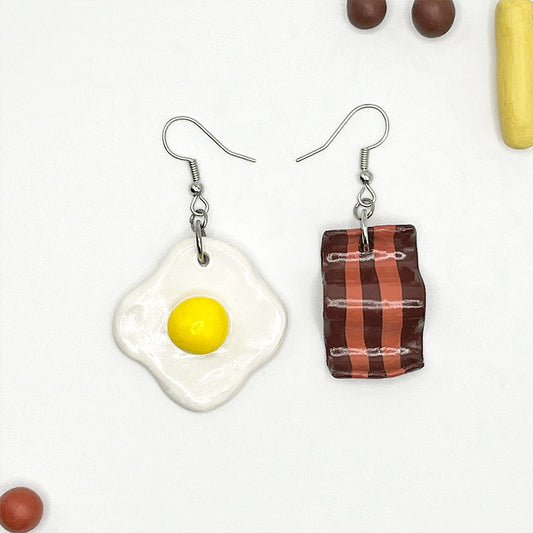 Lees Art Studio Bacon and Eggs Earrings polymer clay earrings