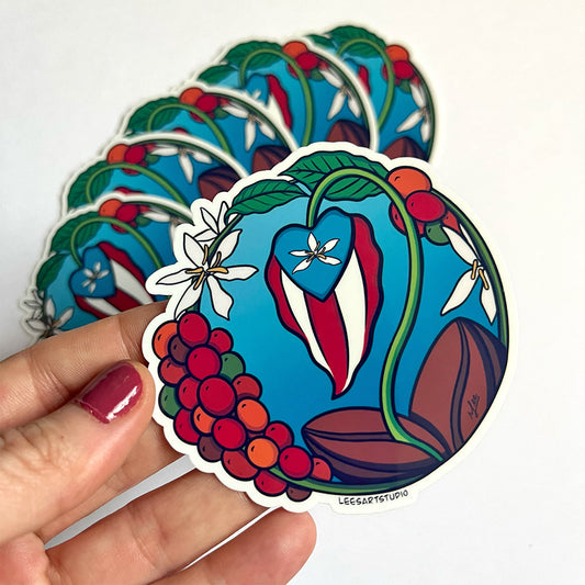 Hand holding Lees art studio cafe boricua premium sticker
