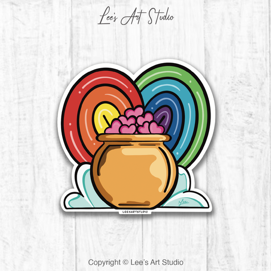 Gold Pot of Hearts Premium Sticker