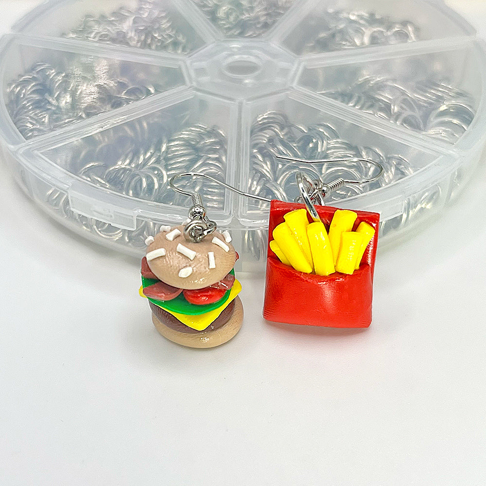 Lee's Art Studio burgers and fries junk food fun polymer clay earrings front view