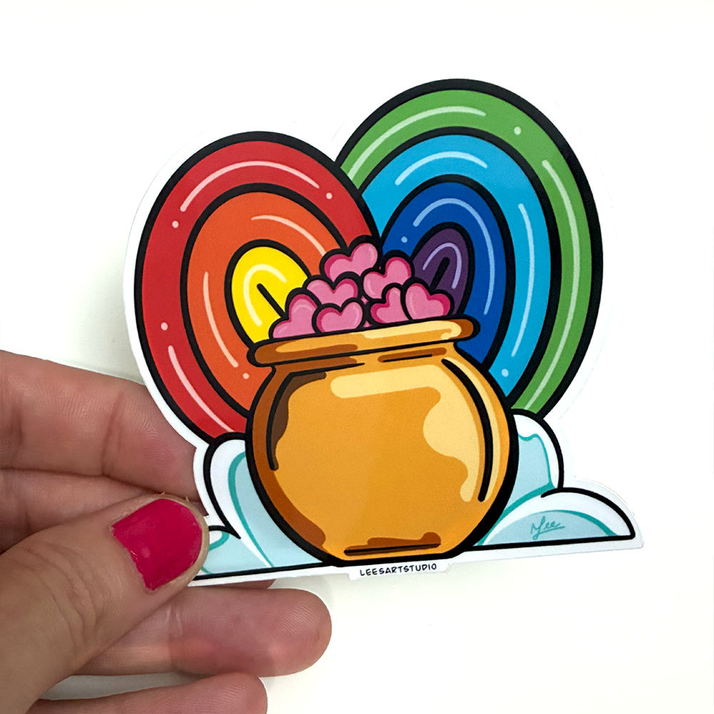 Gold Pot of Hearts Premium Sticker