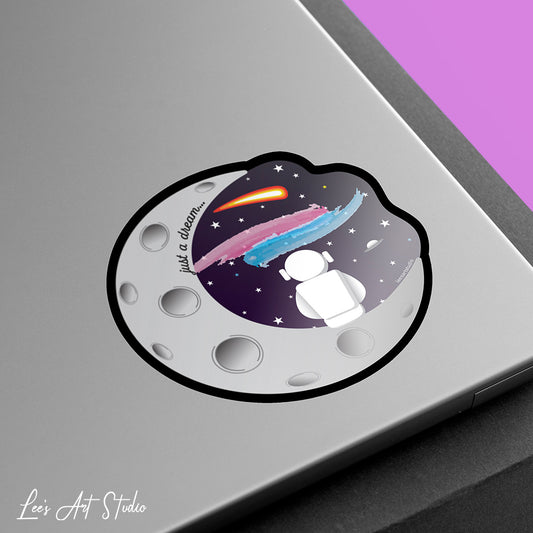 Lee's Art Studio premium sticker of an astronaut taking in all the amazing scenery that the universe provides. No dream is impossible or to little.