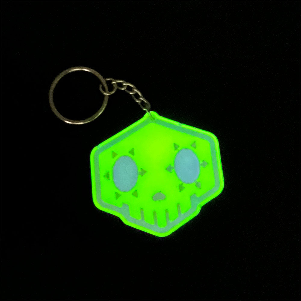 Lee's Art Studio funky glow in the dark skull resin keychain glowing view