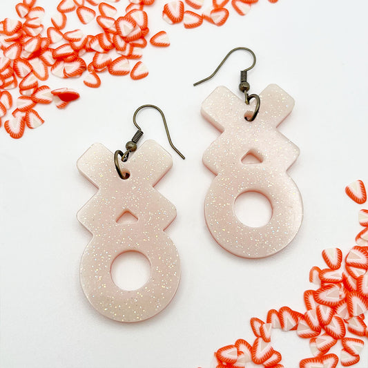 Lee's Art Studio hugs and kisses two toned white and blush long resin earrings