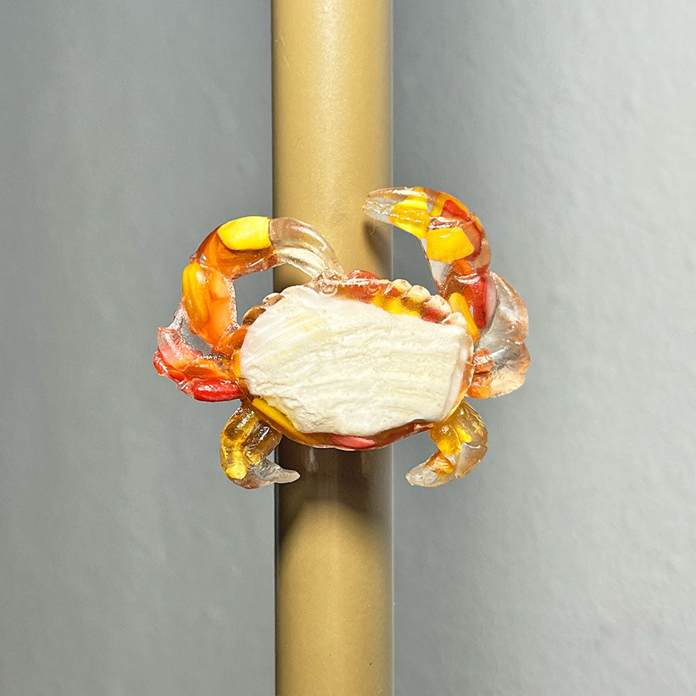 Lee's Art Studio orange crushed shells and white shell piece crab resin magnet