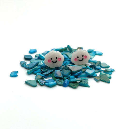 Lee's Art Studio  white cloud happy face resin stud earrings