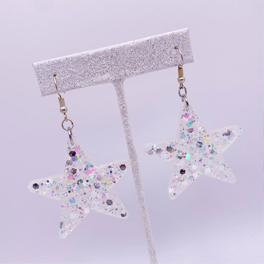 Lees Art Studio chunky glitter glow in the dark star resin earrings