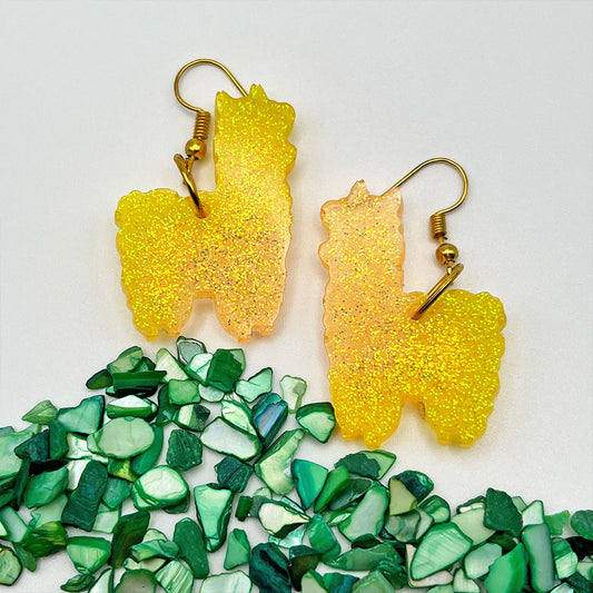 Lees Art Studio yellow glitter mix  llama resin earrings